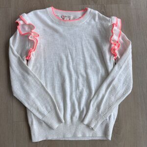 Girls Crew Cuts White Sweater with Bright Orange Ruffles Size 8
